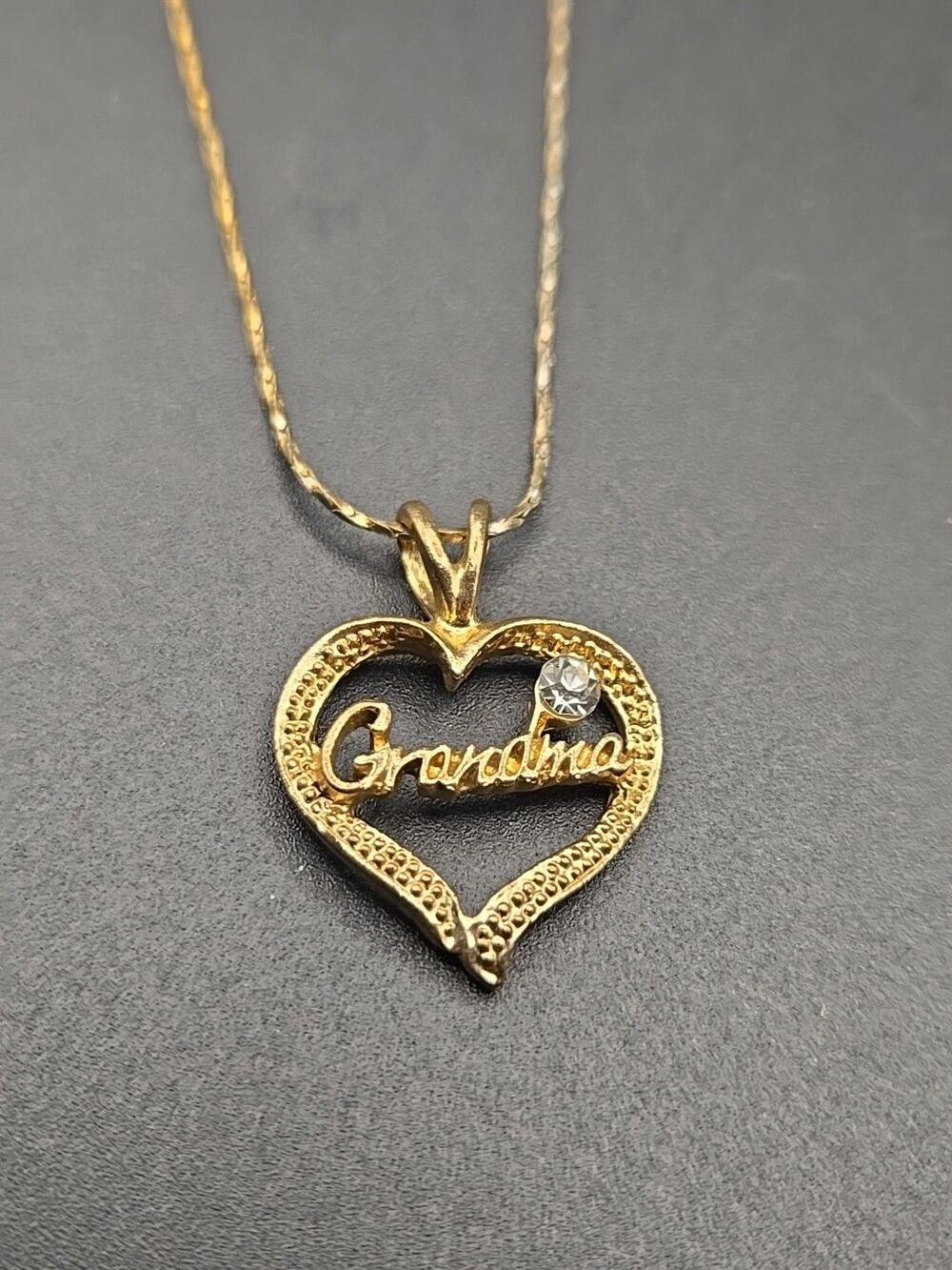 Grandma Gold Tone Heart Crystal Necklace